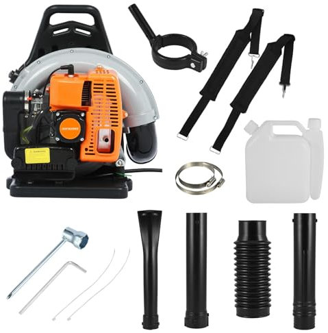 ohfruit 63cc Benzin Rucksack Laubbläser, 2-Takt luftgekühlter Rucksack Laubbläser mit Tempomat Griff, Einzylinder 665 CFM Luftvolumen Schneefräse für Hof Garten Rasenreinigung Orange