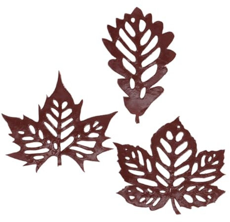 Trittplatte Blatt aus Gusseisen, 3er Set, Gehwegplatte, Trittstein in Rost-Optik