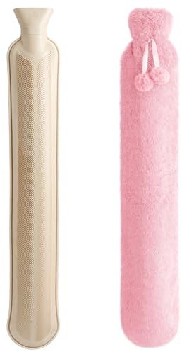 Homealexa Borsa dell'Acqua Calda Lunga, cato con Peluche Morbida 2L Boule Acqua Calda a Tubo per Collo Spalla 73 x 13 cm in Gomma Premium