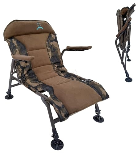 CARPZILLA Foldable Fishing Chair Armchair Adjustable Legs Rotating Feet Durable Portable Oxford Fabric Heavy Duty Padded 4CM Cushion 150KG Weight Limit Camping Fishing Equipment Accessories Camo