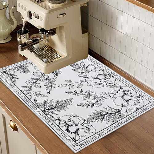 Naapesi Almohadilla Absorbente Debajo de la Cafetera, Alfombrilla Escurreplatos de Café, Alfombra Escurreplatos Antideslizante, Alfombrilla Cafetera, Alfombrilla Absorbente Cocina (Blanco, 40x50cm)