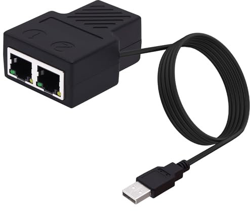 YARCHONN Divisor Ethernet 1 a 2 RJ45 Ethernet conmutador de red 8P8C LAN Internet Extender 1 in 2 Out adaptador con cable de alimentación USB para ordenador Hub Router
