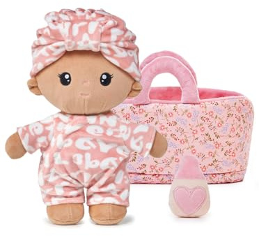 LeyaDoll Black Baby Doll & Cradle Set 9, First Birthday Gift for 1+ Girls | 23cm dress-up baby doll with soft accessories,including a pacifier,towel and cradle,ideal for baby showers