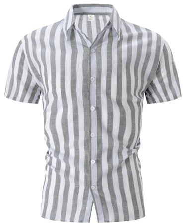 Chemisette Homme Manche Courte- Chemisette Col Revers Rayés Classiques Confortable Décontracté Blouse Chic Coupe Slim avec Boutons Style Streetwear Haut Passe-Partout Travail Polo