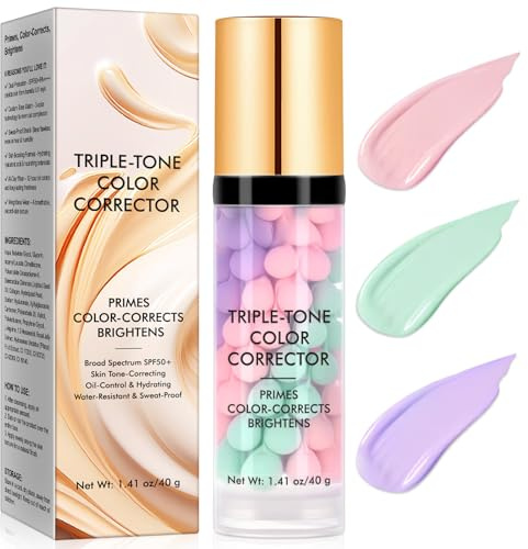 Primer Makeup Base Corrector SPF 50 Fond de teint 3 en 1 pour correction de la couleur, fond de teint hydratant pour le visage, imperméable, durable et à l'huile
