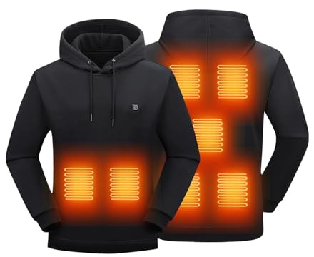 Men Heated Hoodie USB Intelligent Constant Temperature Electric Heated Sweatshirt with 7 Heating Zones Hooded Heating Body Warmer Coat Winter Thermal Functional Jacket (No Battery)