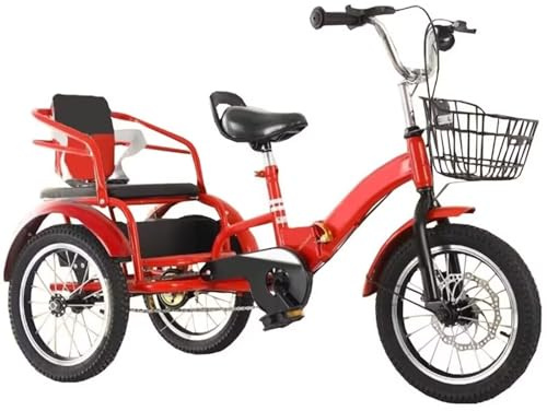 LSQXSS Tricycle à pédales avec Double Frein, Frein à Disque, siège Passager arrière avec Ceinture, idéal pour Les Loisirs, l'exercice et Les Pique-niques en Plein air. Tricycle Pliable