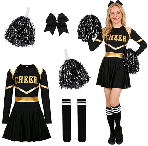 GOUYENG Deguisement Pompom Girl,Costume Cheerleader Femme,Costume de Pom-Pom Girl pour Femme,Deguisement Cheerleader,Avec Pompoms Chaussettes Accessoire Pour Cheveux,pour Carnaval,Cosplay
