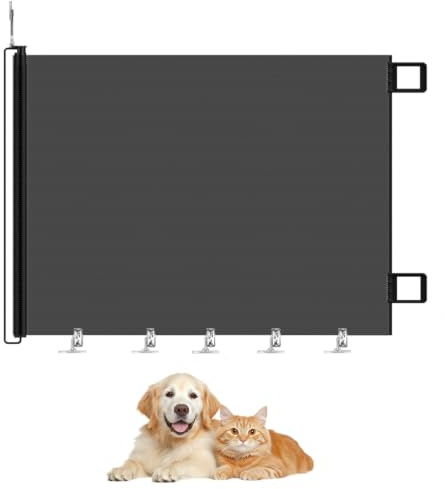 Barrera de seguridad extensible de 0 a 150 cm de ancho, 78 cm de alto, sin taladrar, con red para bebés, niños y perros, con cierre automático para escaleras, puerta, interior/exterior, con gancho