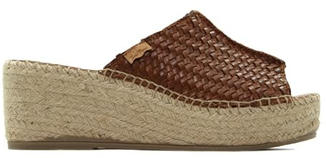 TONI PONS - Zueco con cuña y plataforma de esparto,espadril,dedos fuera,de piel,yute,sencilla,casual, para: Mujer color: CUERO talla:39