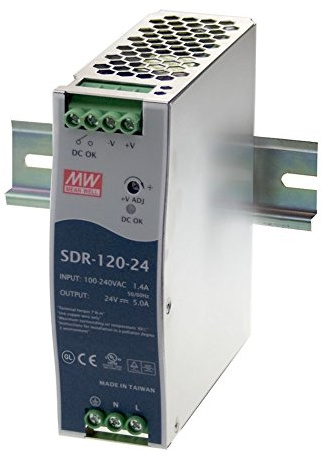 Mean Well USA SDR-120-12 Power Supply; AC-DC; 12V@10A; 100-264V In; Enclosed; DIN Rail Mount; PFC; SDR Series
