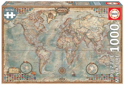Educa - Puzzle 1000 Teile für Erwachsene | Weltkarte 1000 Teile Miniatur Puzzle für Erwachsene und Kinder ab 14 Jahren, Map, Atlas (16764)