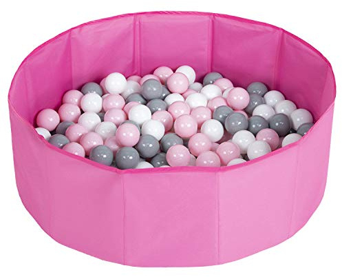 Selonis Färgfull vikbar bollhav med 300 bollar, rosa: vit/grå/puderrosa