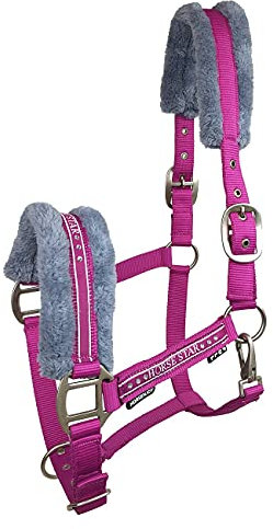 Horsenjoy Pferde Halfter Faux Fur-Polsterung Reithalfter Stallhalfter Weidehalfter (Cob, rosa)