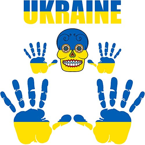Autocollant - Ukraine - Set - Skull - Main - Lettrage - 6 pièces - Pour bureau - Sticker tuning bateau voiture ordinateur portable camion sport
