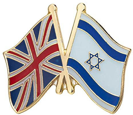 United Kingdom (Union Jack) & Israel Friendship National Flag Metal Enamel Lapel Pin Badge – 2.4 x 1.9 cm Crossed Flags – Hard Enamel Finish with Secure Clasp for Diplomatic