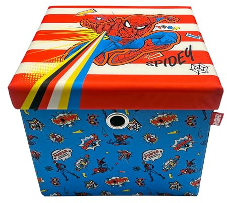Disney Spider-Man Foldable Ottoman Storage Box, Square Toy Chest Box with Lid for Kids, Foot Stool, Can Hold up to 30kg