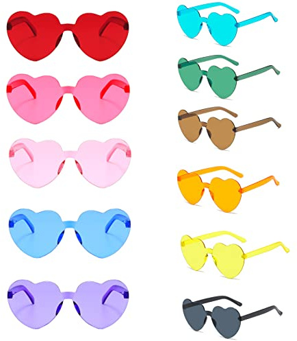 Gafas de Sol en Forma de Corazón 11 Colores Gafas en Forma de Corazón Hippie Gafas de Fiesta de Carnaval Gafas de Sol Color Caramelo Transparentes Para Fiestas Festivales de MúSica Atrezzo FotográFico