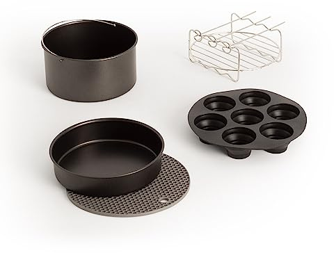 CREATE/FRYER AIR PRO TOOLS/Pack de accesorios para Freidora de Aire de 3.5L / Molde para magdalenas, base para pizzas, rejilla para asados, recipiente horneado y salvamanteles silicona.