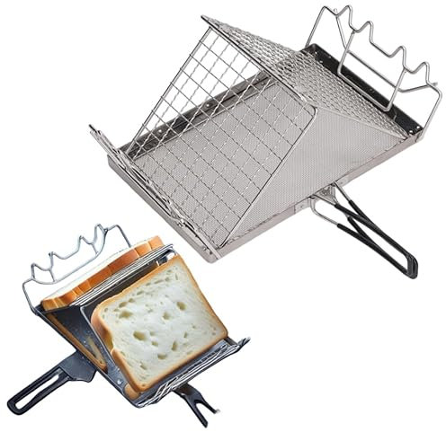 Tostador Camping De Acero Inoxidable para Acampar,Tostador de Pan con Soporte Plegable Al Aire Libre,Tostador Plano,Toaster,Camping, Picnic