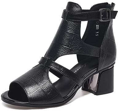 Moda Sandali con Tacco Alto per Donna Sandalo in Pelle Morbida con Tacco Grosso Sandali da Sposa di Lusso Sandali Sexy da Donna con Punta Aperta (Color : Black, Size : 37)