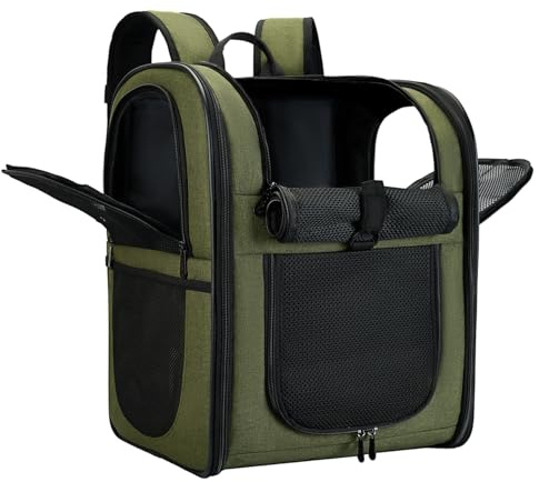 Apollo Walker Sac Transport Chat Chien pour Petits (Capacité de Charge 5-12 kg, Dimensions 32L*30B*42H)，Chiens et Chats Sac à Dos en Maille Respirante pour Animaux de Compagnie - Vert