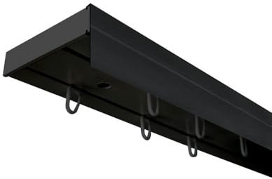 SN Deco - Vorhangschiene SH Set 2-läufig, Gardinenschiene, vorgebohrt, m. Blende schwarz 7.5cm, Komplettes Zubehör und Röllchen (Schiene Schwarz, Blende Schwarz, 360 cm - aus 2 Teilen)