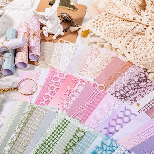 45 Pcs Scrapbook Paper Set, 3 Styles of DIY Handmade Textured Paper, Mesh Fabric Mixed Material Scrapbooking Supplies, 7.1x5.2 Inches Aesthetic Craft Decorative Papers, for Diary/Card/DIY Projects