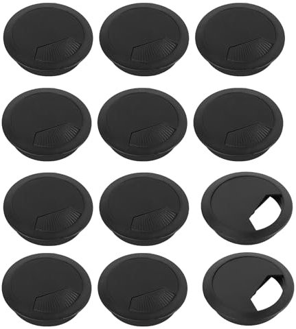 12 pasacables para Escritorio, pasacables de 60 mm, El Cable Negro en la Entrada del Cable de la Mesa de plástico Pasa por el Escritorio.