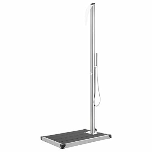 CIADAZ Trädgårdsdusch med bas, utomhusdusch, trädgårdsdusch, utomhusdusch, utomhuspool, grå 225 cm rostfritt stål