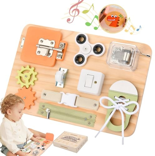Potatomato Busy Board for Toddlers, Montessori Wooden Sensory Toy