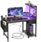 Grandder Gaming Desk 100 x 50 cm with Power Outlet and LED Light, Pc Small Computer Desk with Reversible Shelves and Storage Drawer, Pc Small Table for Home Office Table with Bag, Carbon Fiber Black