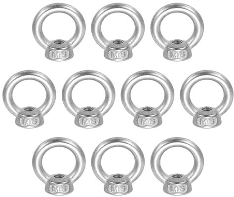 sourcing map M6 Lifting Eye Nut, 304 Stainless Steel Ring Shape Female Thread Nuts Fastener for Engineering Port Marine Fixing Silver, Pack of 10
