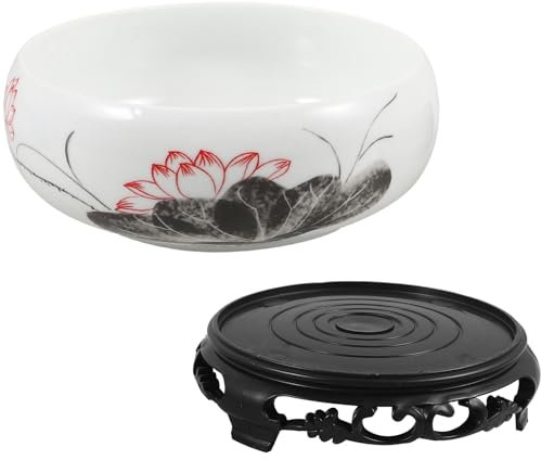 GANAZONO Ceramic Hydroponic Planter Bowl for Indoor Plants Water Lily Lotus Succulent Pot with Base 7 Inch Durable Decorative Plant Pot for Home Office Garden