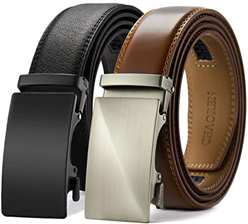 CHAOREN Gürtel Herren 2er-Pack, 35mm Automatik Ledergürtel mit Ratsche - Passgenau Zuschneidbar, Ideal als Geschenk