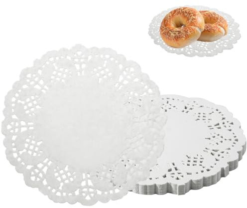 Bonsicoky Confezione da 100 centrini di carta bianchi in pizzo – Centrini per alimenti – Tovagliette rotonde di carta per feste di compleanno e decorazioni da tavola di nozze