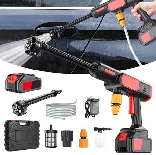 Limpiador de Alta Presión, 80 Bar Lavadora a presión sin Cable High Pressure Cleaner, Pistola de Lavado de Coche Portátil para Coches, Casas, Césped (Negro)