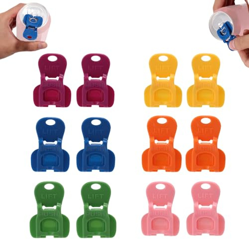 BOXOB 12pcs Easy Tab Opener and Drink Protector, Beverage Barricade Can Complete Covers for Pop, Beer, Soda, Drink Ring Pull Cans Plastic Manual Lifters Tin Clips Aid for Picnic Party BBQ Camping
