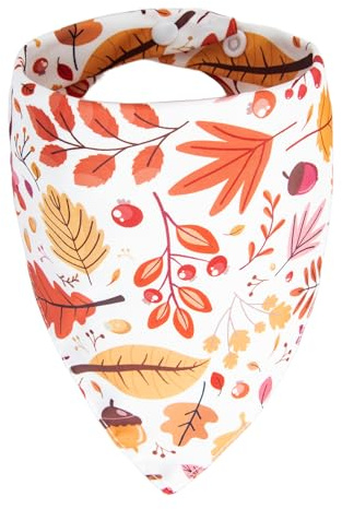 ICEMOOD Bandana autunnale per cani – Foglie autunnali colorate, ghiande e bacche, foulard triangolare con bottone automatico per il giorno del Ringraziamento, medio e largo, 16-40 kg