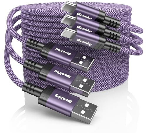 USBC Charger Cable 2M 3-Pack Nylon Braided Fast Charging Cord, USB-A to Type C Charger Lead Compatible with iPhone 16 15 Pro Max Plus, Samsung Galaxy S25 S24 S23 S22, Pad Pro, MacBook & More