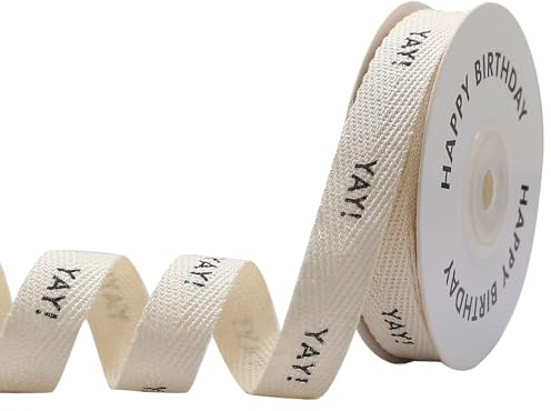 OZXCHIXU Yay Cotton Text Ribbon, 5/8 Inch x 10 Yard, Natural Ribbon for Gift Wrapping Crafts Flower Bouquet Party Decoration (Yay!)