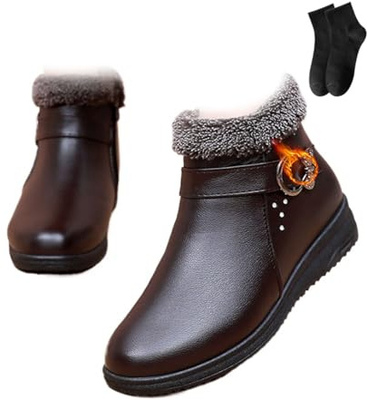 POIOZXD Bottines d'hiver chaudes pour femme - Imperméables - Confortables - Doublées en fourrure - Bottines d'extérieur à enfiler - Chaussures de marche pour personnes âgées, marron, 39 EU