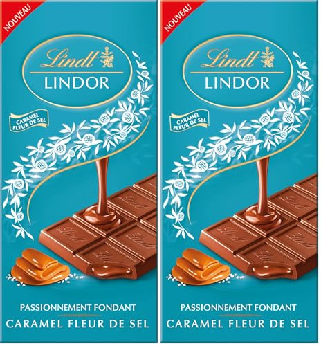 Lindt - Tablette LINDOR - Chocolat au Lait Caramel Fleur de Sel, 150g (Lot de 2)