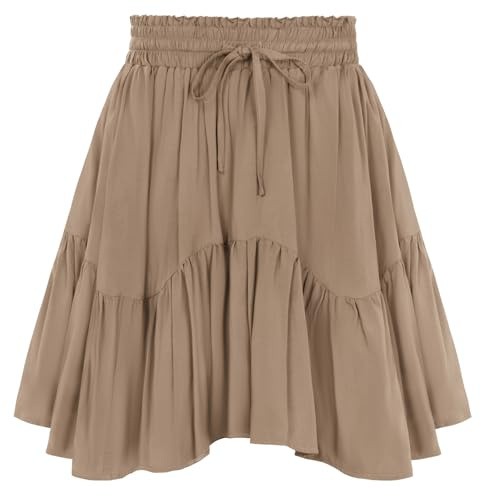 Women Renaissance Pirate Flowy Mini Skirts with Shorts Khaki S