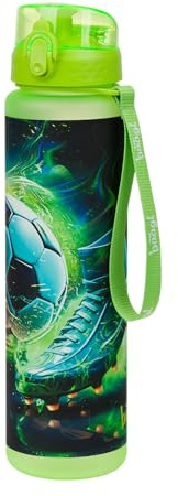 Baagl Vattenflaska för pojkar, läckagesäker vattenflaska 1 000 ml – skola och sportflaska för barn – Tritan dryckesflaska, skoldrickflaska, 1 l (fotboll)
