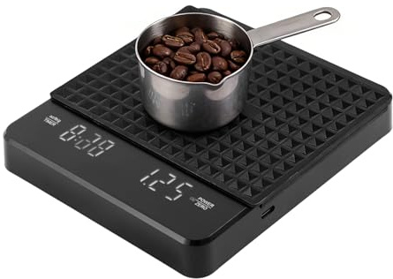 Vexnaro Báscula de Café Digital con Temporizador 3kg Alta Precisión 0,1g Recargable USB con Pantalla LED y Tapete de Silicona para Espresso Pour Over Cocina Barista