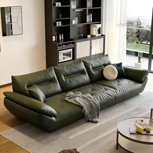 Italiensk lyxig modern enkel lädersoffa, massiv träram, rymlig och mjuk soffa, modern stor storlek, lämplig för vardagsrum/kontor/lägenhet.