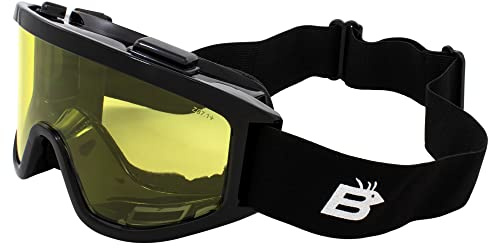 Birdz Eyewear Vulture Padded Motorcycle Goggles Fit Over Most Eyeglasses Black Frame with Yellow Lens