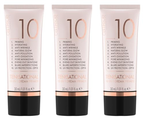 Catrice Ten!sational 10 in 1 Dream Primer, nude, anti-età, idratante, naturale, vegano, filtro UVA e UVB + SPF 15, senza parabeni, senza nanoparticelle, confezione da 3 (3x30 ml)