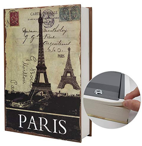 Buchtresor aus echtem Papier mit Zahlenschloss und Schlüssel, versteckter Safe (M-Schlüssel, Paris)